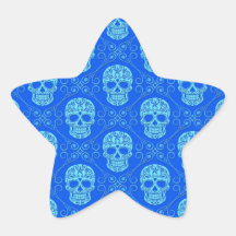 Blue Sugar Skull Pattern Star Stickers