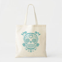 Blue Sugar Skull with Roses Bags
