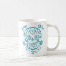 Blue Sugar Skull with Roses Coffee Mugs