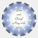 Blue Sunburst Wedding Couple's Name Stickers