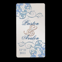 Blue Swirl Champagne Jewelled Blue Wine Label labels