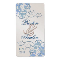 Blue Swirl Champagne Jewelled Blue Wine Label