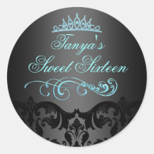 Blue Swirl Damask Sweet 16 Envelope Sticker/seal