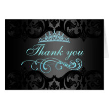 Blue Swirl Damask Thank You Card