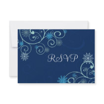 Blue Swirls Christmas Wedding RSVP Cards Personalized Invites