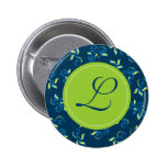 Blue swirls pattern with "L" monogram Pinback Button