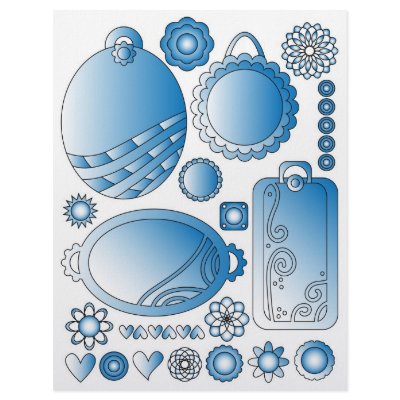 Blue tags, flowers and hearts - scrapbook graphics letterhead design by karanta