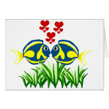 Blue Tang kissing over the seaweed card