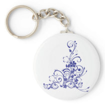 Blue Tattoo Floral Burst Key Chain