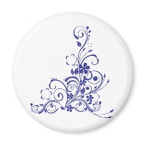 Blue Tattoo Floral Burst Refrigerator Magnets