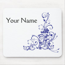 Blue Tattoo Floral Burst Mouse Pad