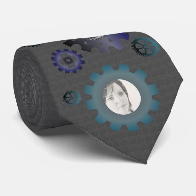 Blue & Teal Gears on Granite Photo Tie by NightOwlsMenagerie