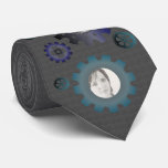 Blue & Teal Gears on Granite Photo Tie
