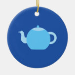 Blue Teapot on Navy Background. Christmas Tree Ornament