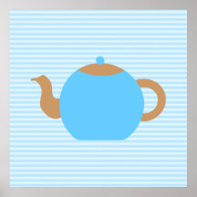 Blue Teapot picture on Blue Stripes. Poster