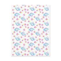 Blue Teapot Pink Rose Blossom Flower Illustration Post Card