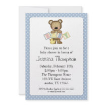 Blue Teddy Bear Blocks Baby Shower Invitations