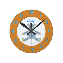 Blue Teddy Bear Wall Clock Personalized Baby Gift
