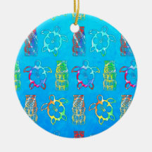 Blue Tie Die Honu And Tiki Mask Ornaments