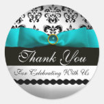BLUE TURQUASE & WHITE DAMASK RIBBON Aquamarine Sticker