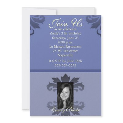 Blue Two-toned Damask Photo Invitation by GinaKnut