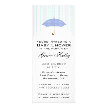 Blue Umbrella Baby Shower Invite