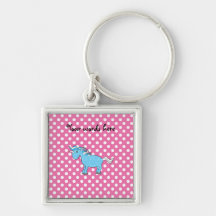 Blue unicorn on pink polkadots key chains