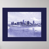 Blue Urban Ocean Skyline Print Poster