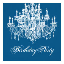 Blue Vintage Chandelier Womans 40th Birthday Party Custom Invitation