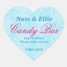 Blue Vintage damask Candy Bar Sticker