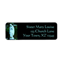 Blue Virgin Mary Statue Return Address Label