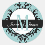 Blue Wedding Monogram Names Ornate Label Stickers