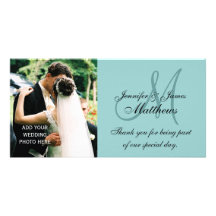Blue Wedding Photo Thank You Cards Custom Photo Card