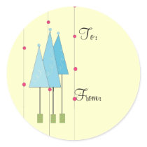 Blue Whimsical Trees Round Sticker