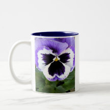 Blue, White and Purple Pansy Mugs