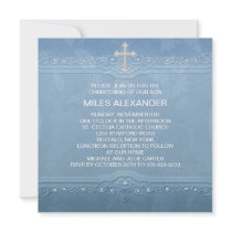 Blue White Baby Boy Christening Custom Invite