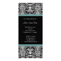 Blue White Black Damask Baby Shower Invitations