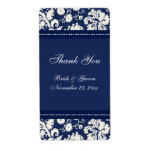 Blue White Damask Wedding Labels