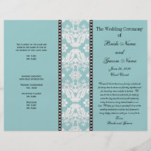 Blue  White Damask Wedding Program