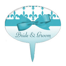 Blue & White Fleur De Lis Wedding Cake Topper