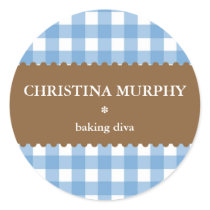 blue white gingham homemade food label seal