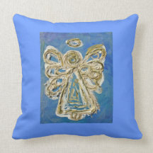 Blue, White, Gold Angel Decorative Throw Pillow