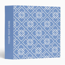 Blue White Monogram Geometric Pattern 3 Ring Binder