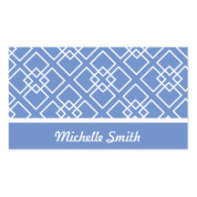Blue White Monogram Geometric Pattern Business Card Template