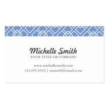 Blue White Monogram Geometric Pattern Business Cards