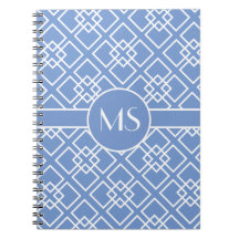 Blue White Monogram Geometric Pattern Journals