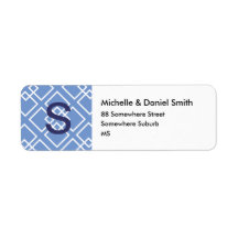 Blue White Monogram Geometric Pattern Return Address Label