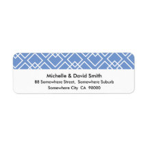 Blue White Monogram Geometric Pattern Return Address Labels