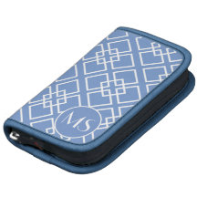 Blue White Monogram Geometric Pattern Organizer