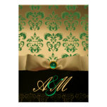 BLUE WHITE RIBBON & BLACK DAMASK MONOGRAM Gold Personalized Announcement